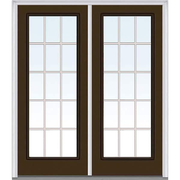 MMI Door 64 in. x 80 in. Tan Internal Grilles Right-Hand Inswing Full Lite Clear Glass Painted Steel Prehung Front Door