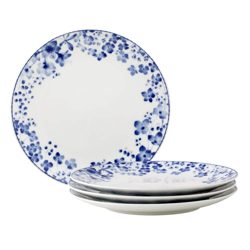 Noritake Bloomington Road 8.25 in. (White and Blue) Porcelain Salad Plates, (Set of 4)