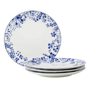 Bloomington Road 8.25 in. (White and Blue) Porcelain Salad Plates, (Set of 4)