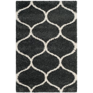 Hudson Shag Dark Gray/Ivory Doormat 3 ft. x 5 ft. Trellis Area Rug