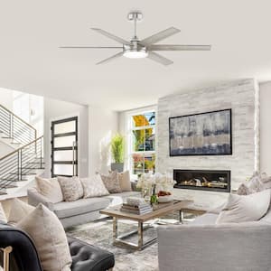 60 in. Indoor Integrated LED Nickel Reversible Ceiling Fan with Light and Remote Control