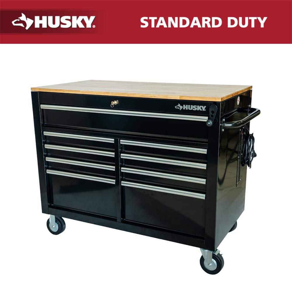 Husky 46 in. x 25 in. D 9-Drawer Mobile Workbench with Adjustable