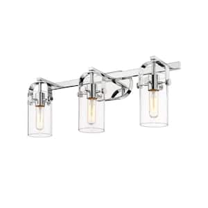 Pilaster 24.25 in. 3-Light Polished Nickel Vanity Light with Clear Glass Shade