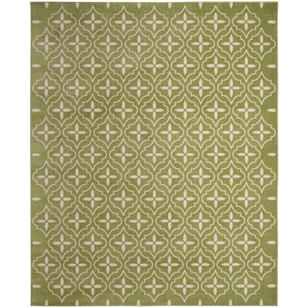 Nourison Essentials Green Ivory 8 ft. x 10 ft. Moroccan Contemporary Area Rug