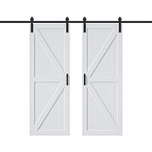 60 in. x 84 in. Paneled Off White Primed MDF British K Shape MDF Sliding Barn Door with Hardware Kit and Soft Close