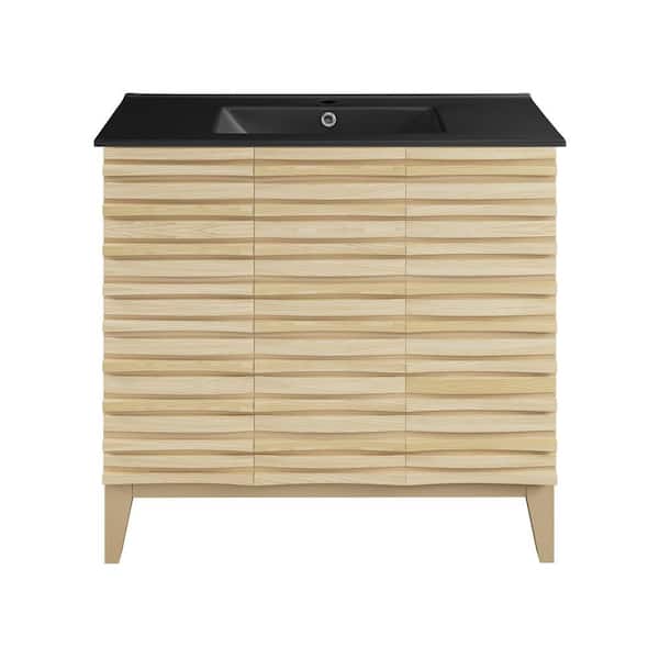 Swiss Madison Cascade 36 in. Natural Oak Bathroom Vanity in Black with Ceramic Sink Top