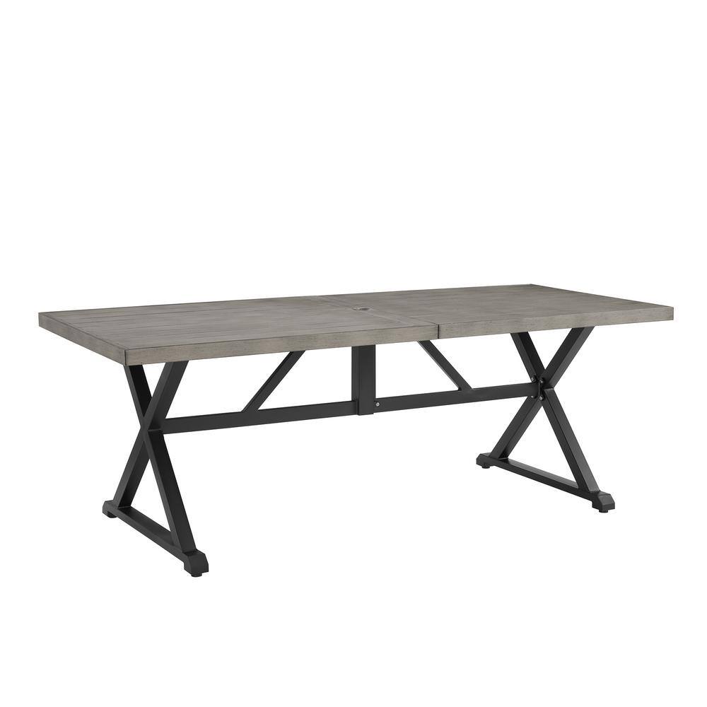 ULAX FURNITURE Rectangular Metal Outdoor Dining Table with 2 in. Umbrella Hole