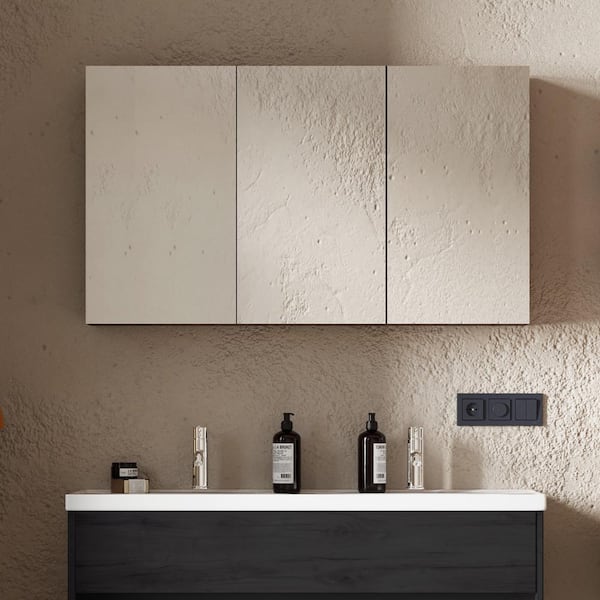 39 in. W x 28 in. H Rectangular Iron Medicine Cabinet with Mirror