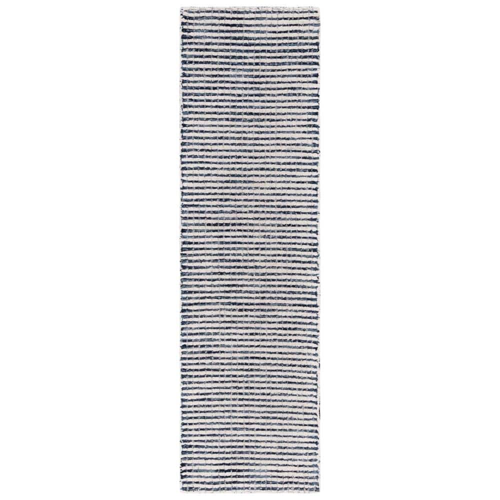 Blue and Ivory Tufted Wool Abstract Runner Rug