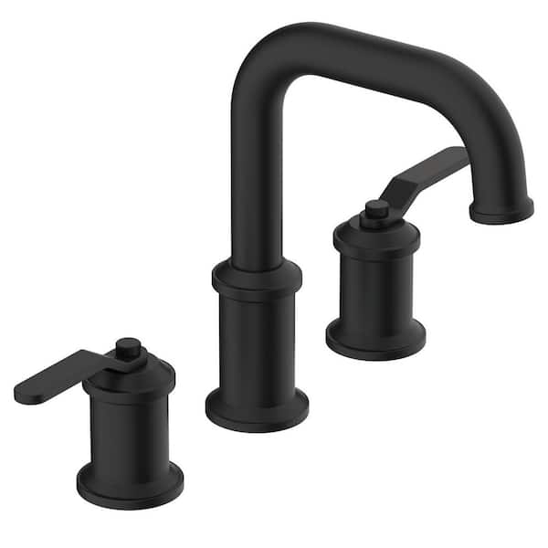 Kinzie 8 in. Widespread 2-Handle Bathroom Faucet with Metal Touch Down Drain in Satin Black