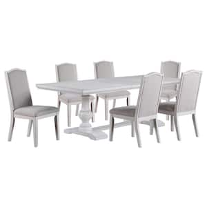 Warren 7-Piece White Wood Dining Room Set with 6 Upholstered Chairs