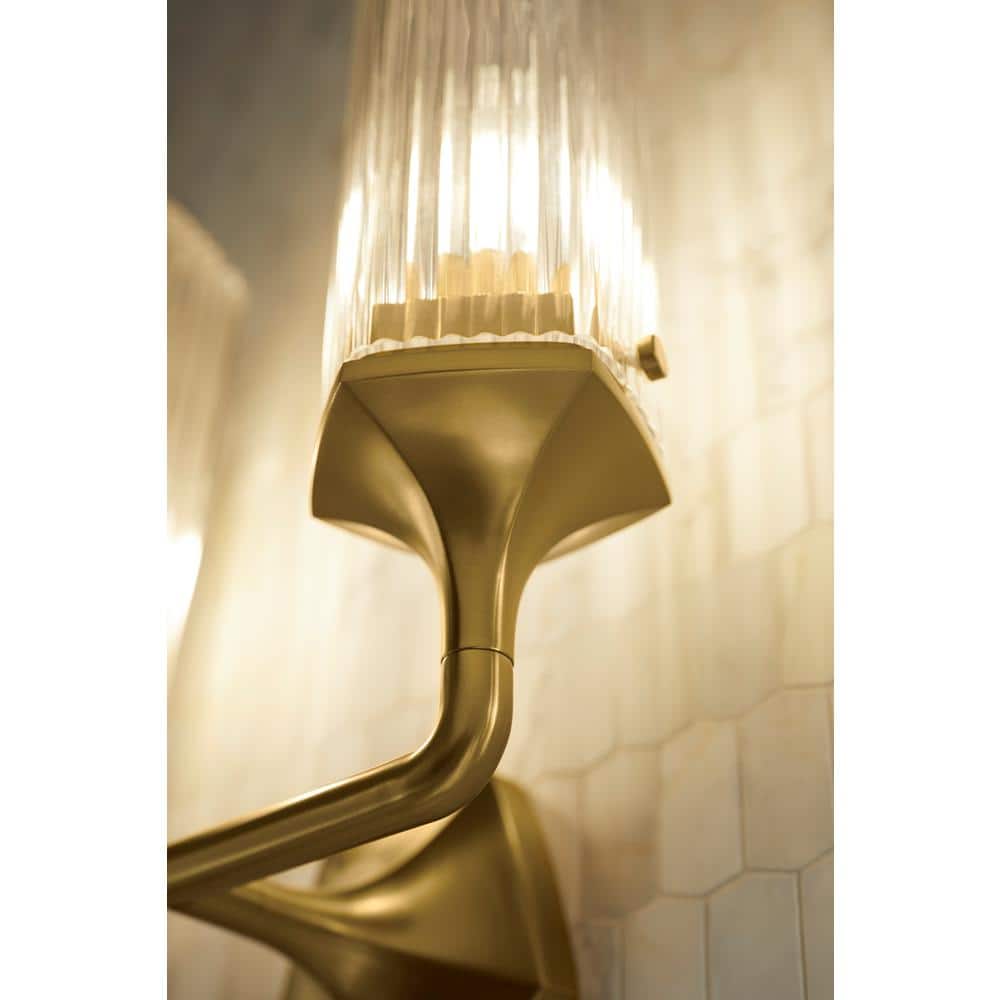 Brushed Brass Dual Light Cylindrical Glass Sconce