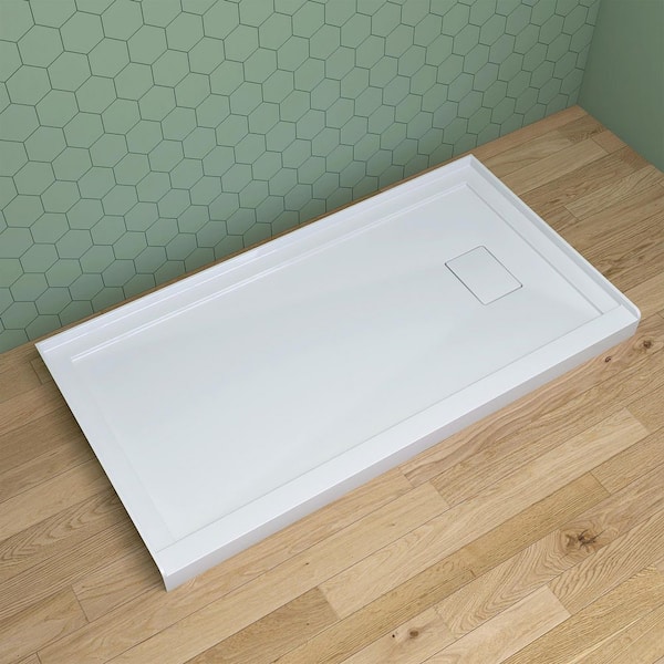 NTQ 60 in. x 32 in. Single Threshold Acrylic Shower Base Alcove Floor Shower Pan Base with Right Drain in White and Cover