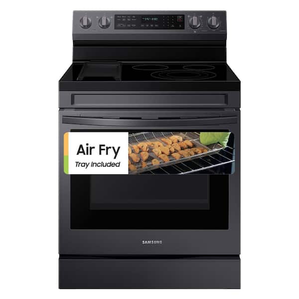 Samsung 6.3 cu. ft. Smart Wi-Fi Enabled Convection Electric Range with No Preheat AirFry in Black Stainless Steel