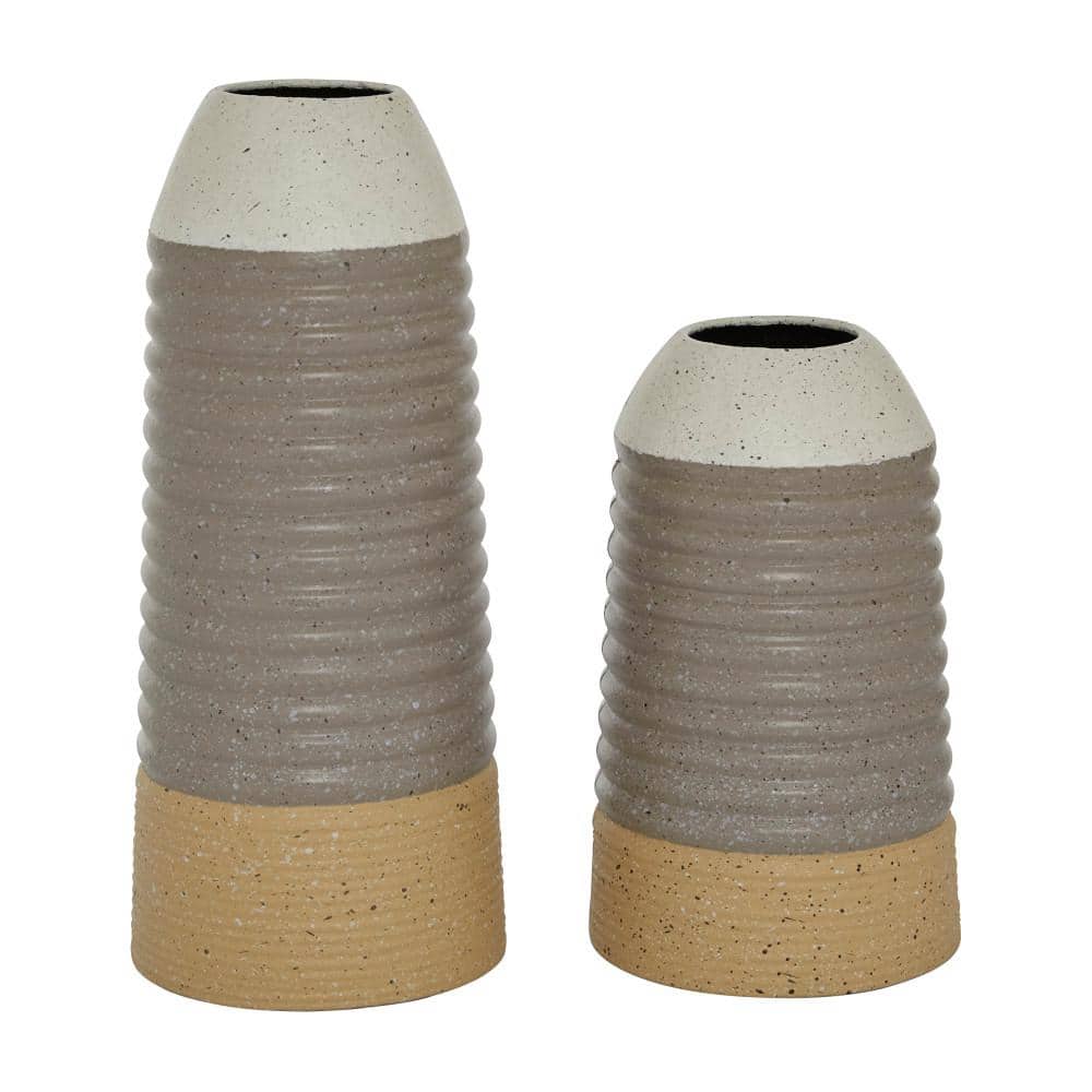 Ripple Textured Multi-Colored Metal Vase Duo 5.9" x 13.95"
