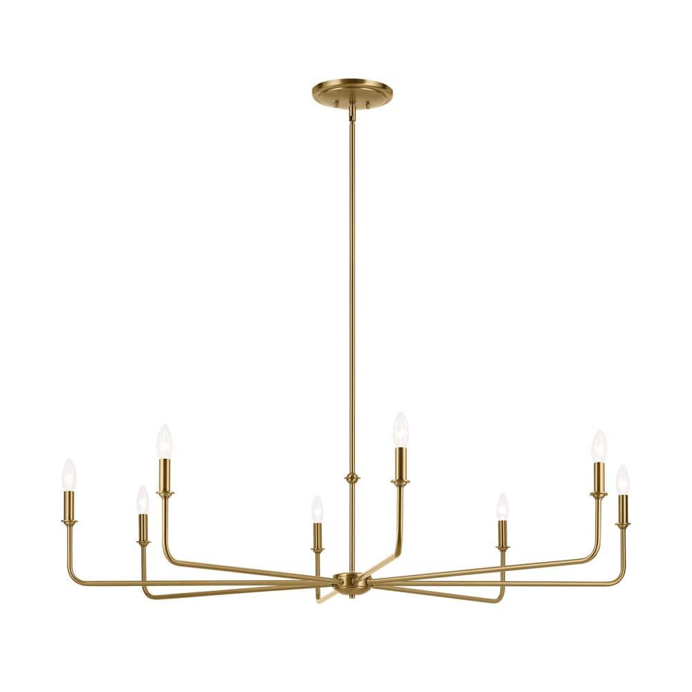 Brushed Brass 8-Light Chandelier with White Tapered Shades
