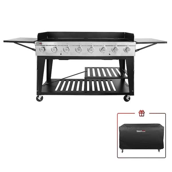 Royal Gourmet GB8000C 8-Burner Event Propane Gas Grill in Black with 2 Folding Side Tables with Cover - 1