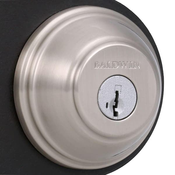 Baldwin Estate Door Knob Baldwin 380 Round Deadbolt Single Cylinder – SmartKey Re-keyable, Satin Nickel Finish, For Standard Doors Hardware Store