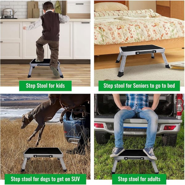 11 Folding Step Stool Non-Slip 16 X 12 Large Platform Portable Compact Sturdy 1-Step Stool Durable Safe Black 389PH05122D - The Home Depot - View #7