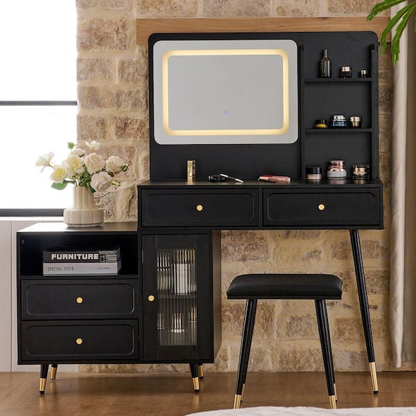 blue dress for baby girl Acena 7-Drawer Vanity Set with Lighting Black High Gloss main image 0
