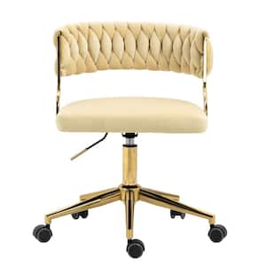 Modern Velvet Metal Frame Swivel Ergonomic Upholstered Task Chair in Camel with Adjustable Height (set of 1)