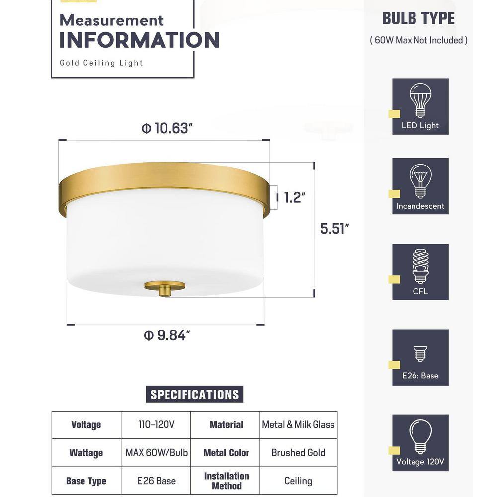 Brushed Gold and Frosted Glass Flush Mount Ceiling Light
