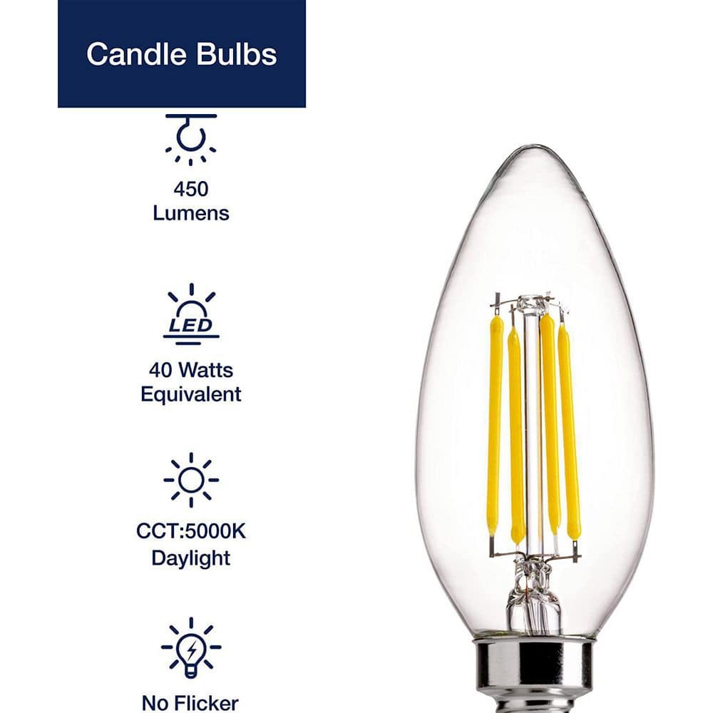 Clear Glass Dimmable LED Candelabra Bulbs, 12 Pack