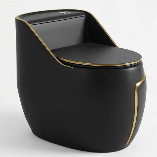 12 in. Rough In 1-Piece Toilet 1.45 Gal. GPF Elongated Comfort Height Toilet in Black Seat Included