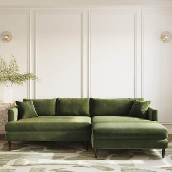Poly and Bark Lucerne 108 in. Straight Arm 2-Piece Velvet Right-Facing Sectional Sofa in. Distressed Green Velvet with Wide Chaise