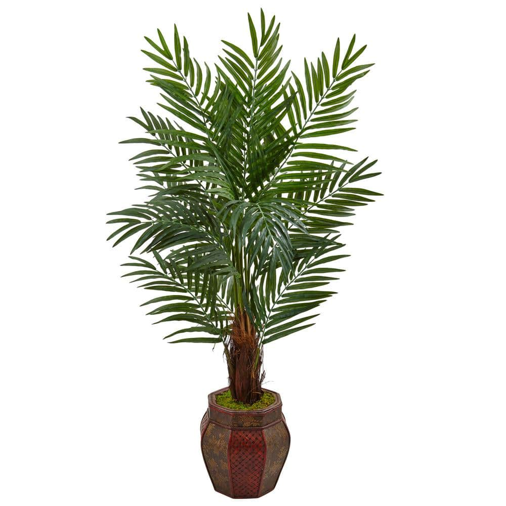 Nearly Natural 5 ft. High Indoor Areca Palm Artificial Tree in Weave Planter