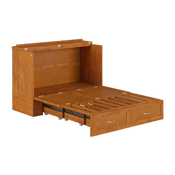 AFI Alara Light Toffee Natural Bronze Solid Wood Frame Full Murphy Bed Chest with Storage and Built-in Charger