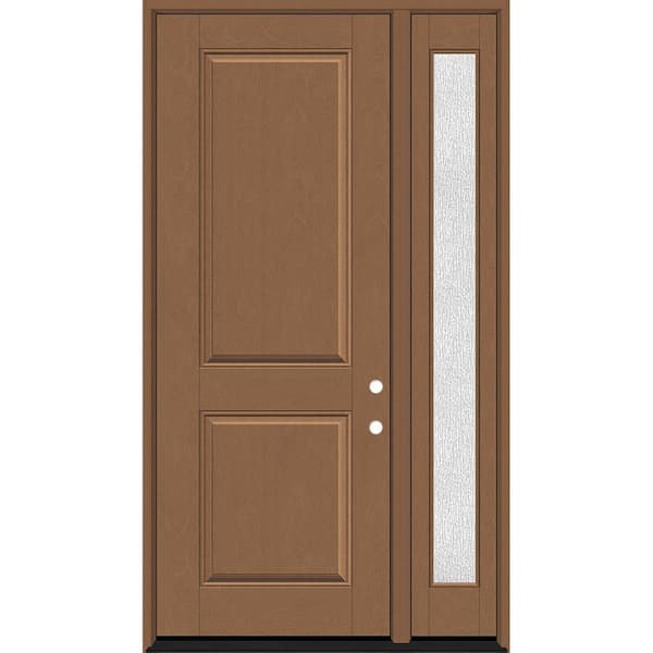 Regency 53 in. x 96 in. 2P Squaretop LHIS AutumnWheat Stain Mahogany Fiberglass Prehung Front Door w/Rain14in. SL 6-9/16