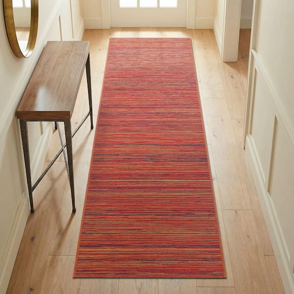 Cape Hinsdale Crimson-Multi Color 2 ft. x 12 ft. Striped Indoor/Outdoor Runner Rug