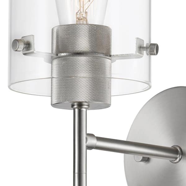 Globe Electric Cusco 1-Light Brushed Nickel Wall Sconce with Clear Glass Shade 