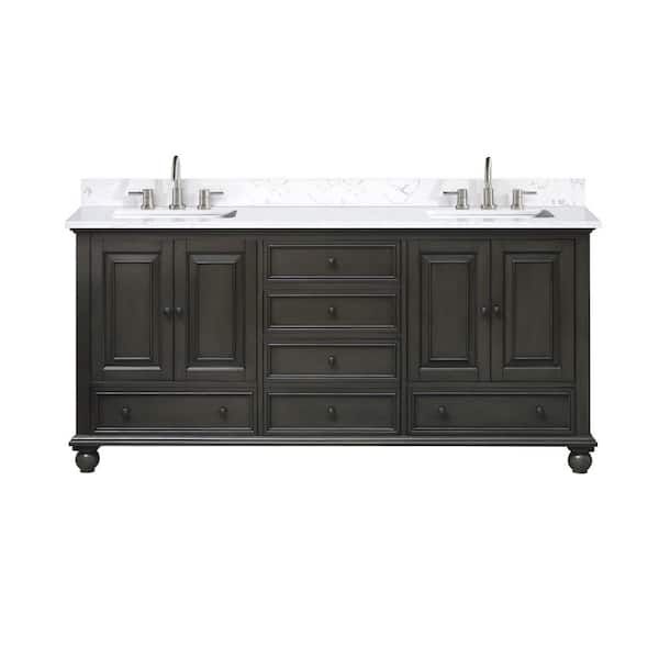 Thompson 73 in. Double Sink Charcoal Glaze Bath Vanity with Cala White Engineered Stone Top