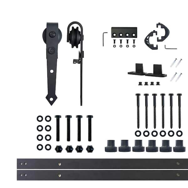 HOMACER 9 ft./108 in. Black Rustic Non-Bypass Sliding Barn Door Hardware Kit Arrow Design Roller for Single Door