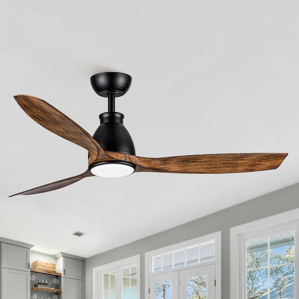 52 in. Modern Black 3 ABS Blades Downrod Standard Ceiling Fan with LED Light and Remote Included