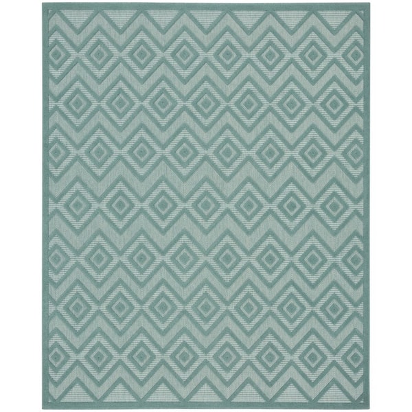 Versatile Aqua/Teal 8 ft. x 10 ft. Diamond Geometric Indoor Outdoor Area Rug