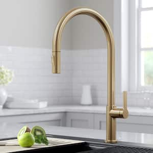 Oletto High-Arc Single-Handle Pull-Down Sprayer Kitchen Faucet in Spot Free Antique Champagne Bronze
