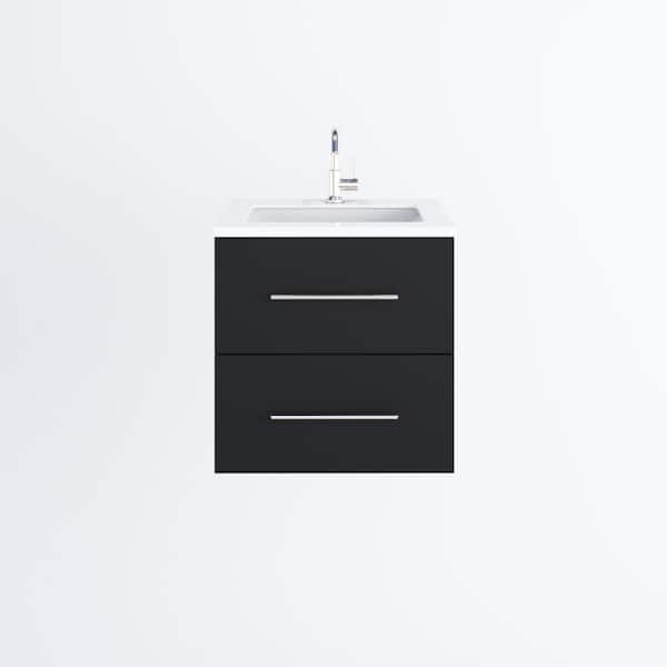 Napa 24 in. W x 22 in. D Single Sink Bathroom Vanity Wall Mounted in Matte Black with White Quartz Countertop