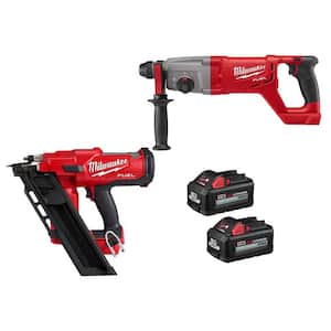 M18 FUEL 3-1/2 in. 18-Volt 30-Degree Lithium-Ion Brushless Cordless Nailer w/1 in. SDSPlus Hammer, Two 6Ah HO Batteries