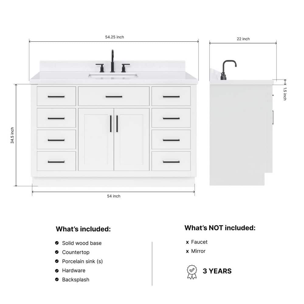 Hepburn 54" White Freestanding Single Basin Vanity Set