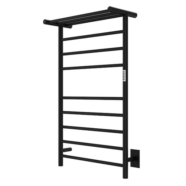 Eve Series 8-Bar Wall Mounted Electric Plug-In Bathroom Towel Warmer Rack in Brushed Matte Black Finish Stainless Steel