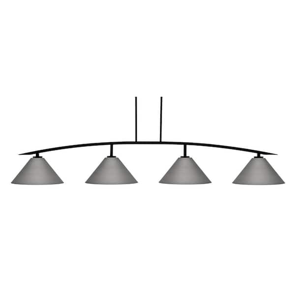 Unbranded Siena 4-Light Matte Black Billiard Light with 14  in. Graphite Cone Metal Shades no bulbs included