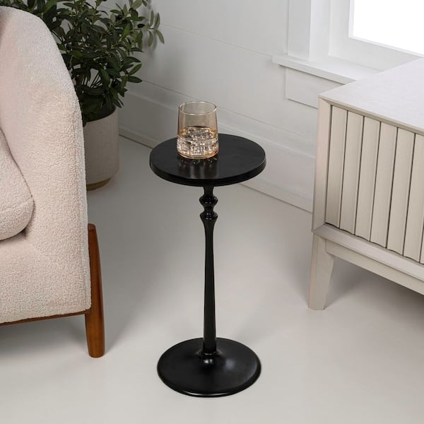 Lulu 9 in. Art Deco Classic Pedestal Round Metal Drink Table and Decorative End Table, Black