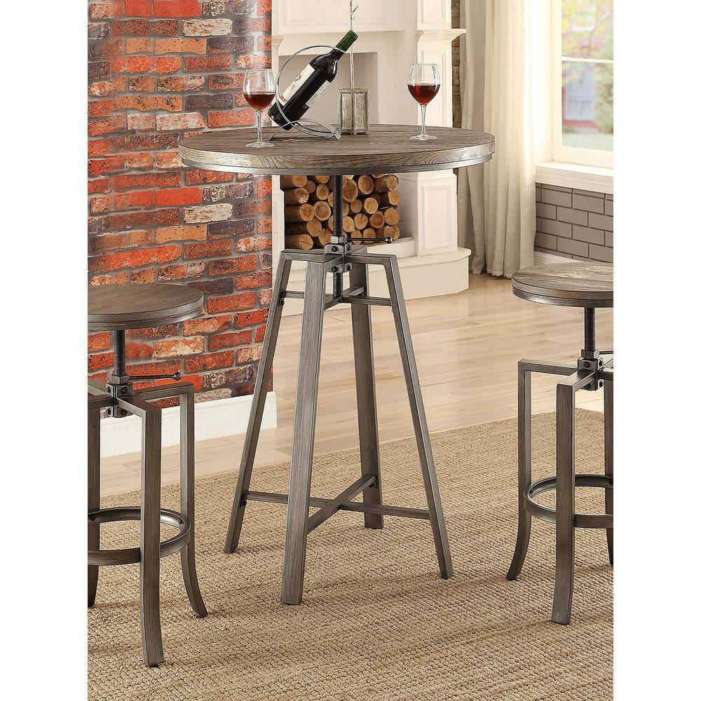 Industrial Round Reclaimed Wood Adjustable Bar Table