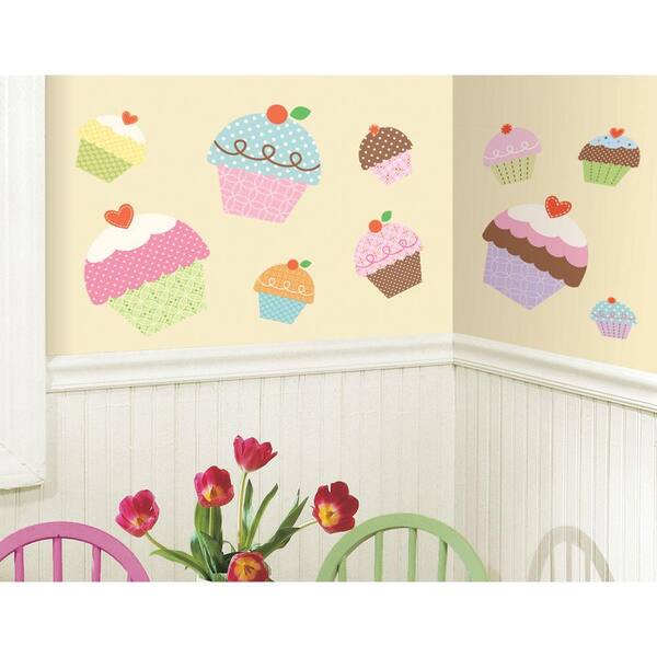 RoomMates 18 in. x 40 in. Happi Cupcake 10-Piece Peel and Stick Giant Wall Decals