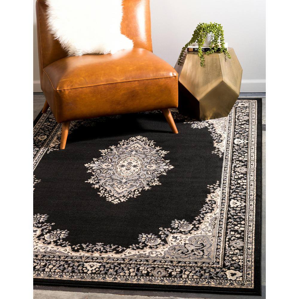 Black and Beige Medallion Synthetic 8' x 10' Area Rug