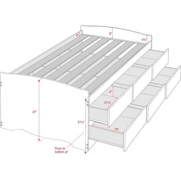 Prepac Sonoma Twin Wood Storage Bed Bbt, White Twin 6 Drawer Captain S Platform Storage Bed