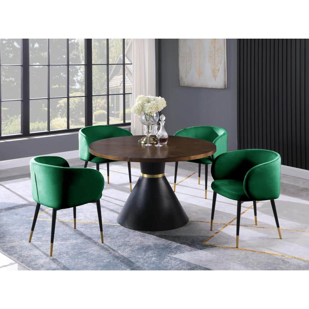 Elegant Green Velvet Low Side Chair with Gold-Tipped Black Legs